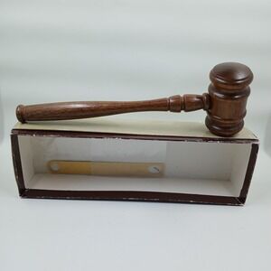 Wooden Gavel With Brass Name Plate In Box Judge Auctioneer Award Gift Desk Set